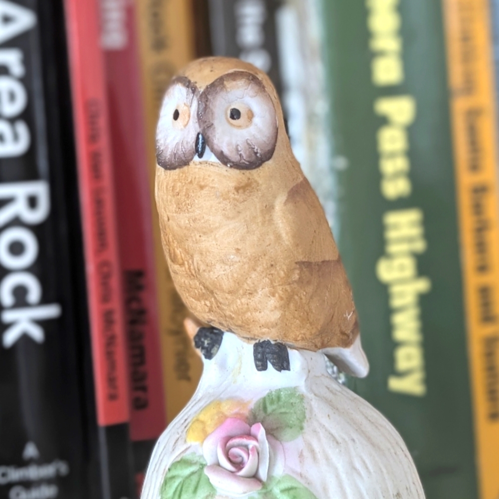 Vintage Flambro Porcelain Owl Bell 5" Tall